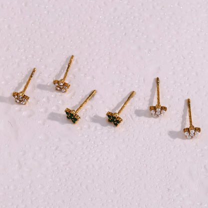 Fashion Flower Geometric Stainless Steel 18K Gold Plated Stud Earrings