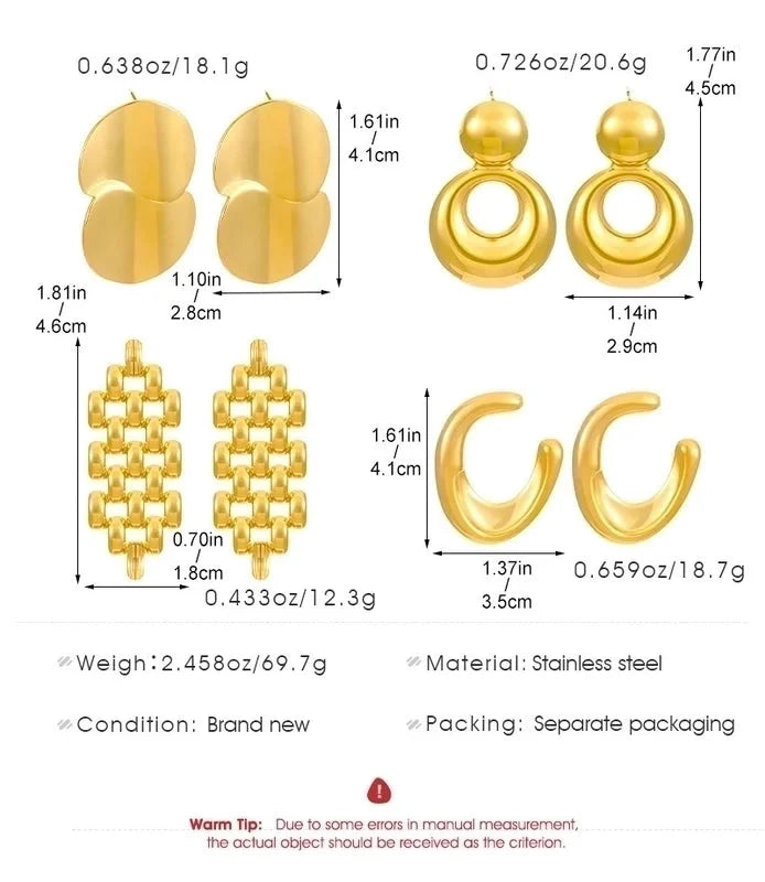 1 Pair Casual Minimalist Streetwear Geometric Plating 304 Stainless Steel Drop Earrings