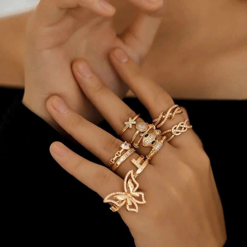 Copper K Gold Plated Plating Inlay Snake Butterfly Zircon Open Rings