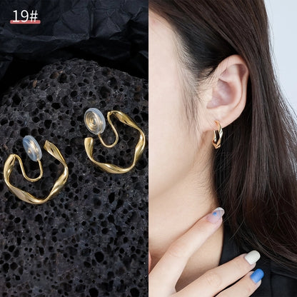 Mosquito Incense Plate Ear Clip Women's Ear Holes Exquisite Pearl Earrings Advanced Hong Kong Style Retro Niche Light Luxury Earrings