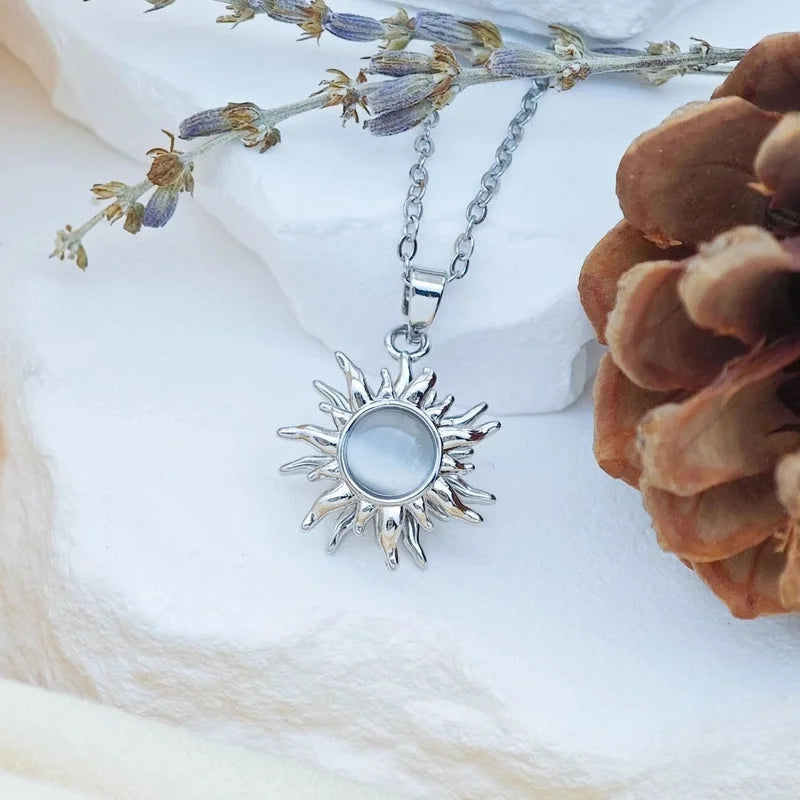 Sweet Minimalist Sun Heart Shape 304 Stainless Steel Copper Pendant Necklace Cable Chain