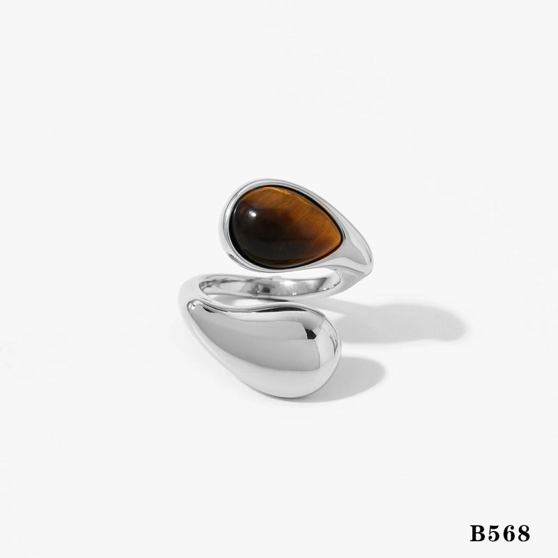 Modern Style Artistic Geometric 316 Stainless Steel Pearl Tiger Eye 16K Gold Plated White Gold Plated Gold Plated Open Rings