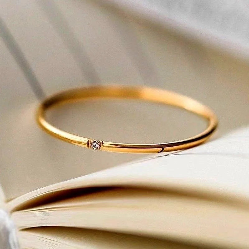 Casual Solid Color Titanium Steel Inlay Rhinestones Rings 1 Piece