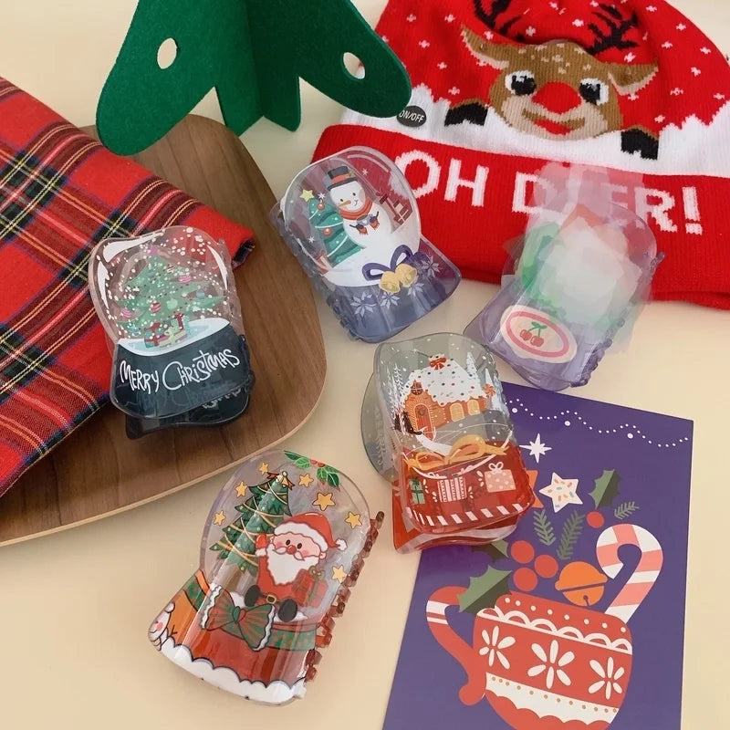 Cute Minimalist Women's Christmas Tree Santa Claus Arylic Hair Claws