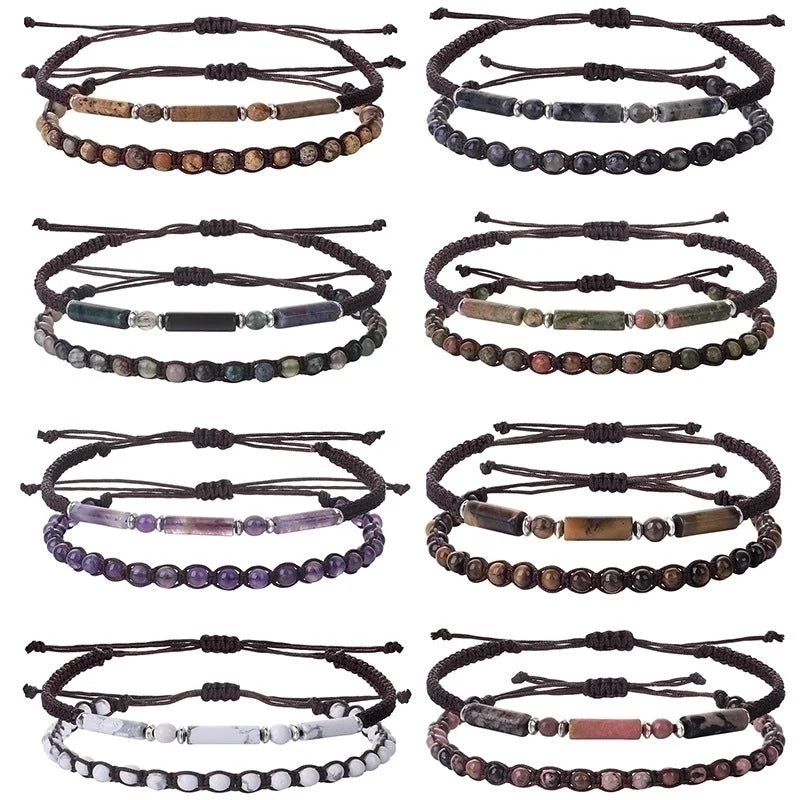 Retro Round Stone Rope Bracelets