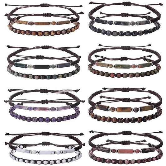 Retro Round Stone Rope Bracelets