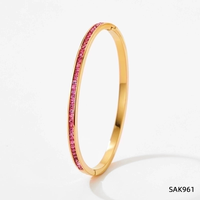 3 Pieces Classic Style Solid Color 304 Stainless Steel 16K Gold Plated White Gold Plated Gold Plated Artificial Gemstones Bangle In Bulk