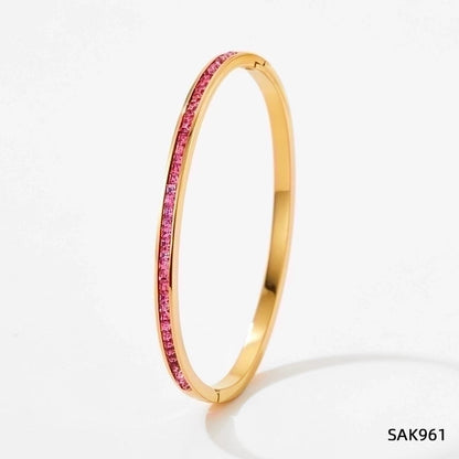 3 Pieces Classic Style Solid Color 304 Stainless Steel 16K Gold Plated White Gold Plated Gold Plated Artificial Gemstones Bangle In Bulk