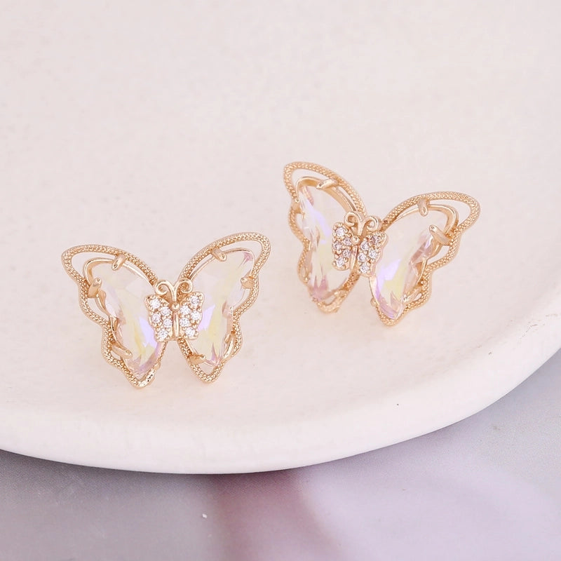 Fashion Butterfly Copper No Inlaid 18K Gold Plated Earrings Ear Studs