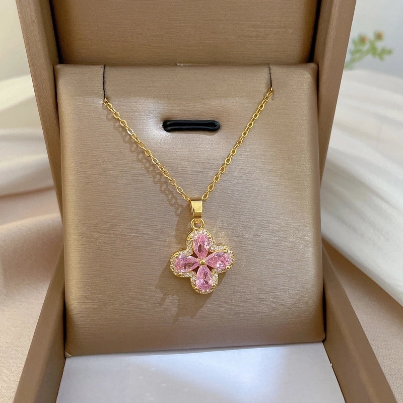 Fashion Geometric Titanium Steel Copper Plating Artificial Diamond Necklace