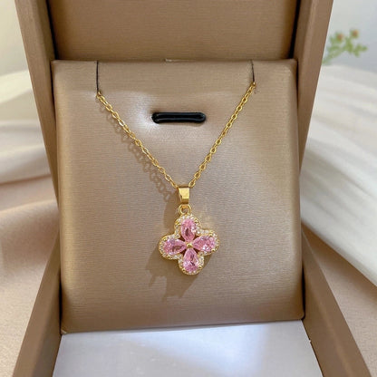Fashion Geometric Titanium Steel Copper Plating Artificial Diamond Necklace