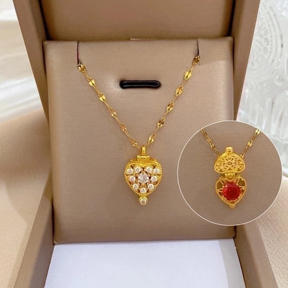 2 Pieces Minimalist Classic Style Geometric Heart Shape Titanium Steel Copper Zircon Pendant Necklace In Bulk