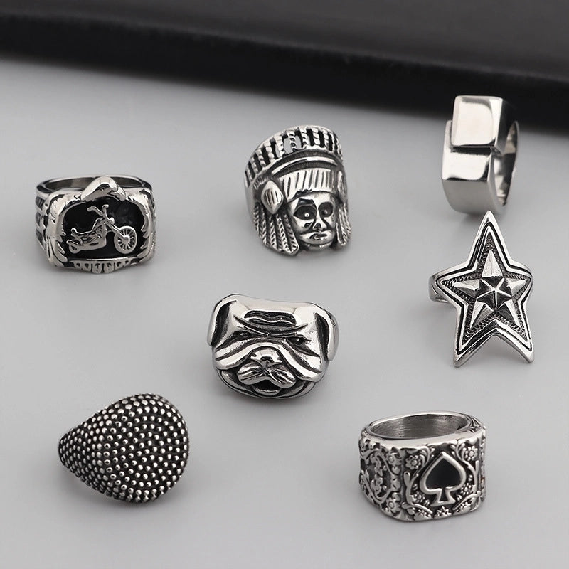 Punk Star Skull Titanium Steel Plating Halloween Men's Rings