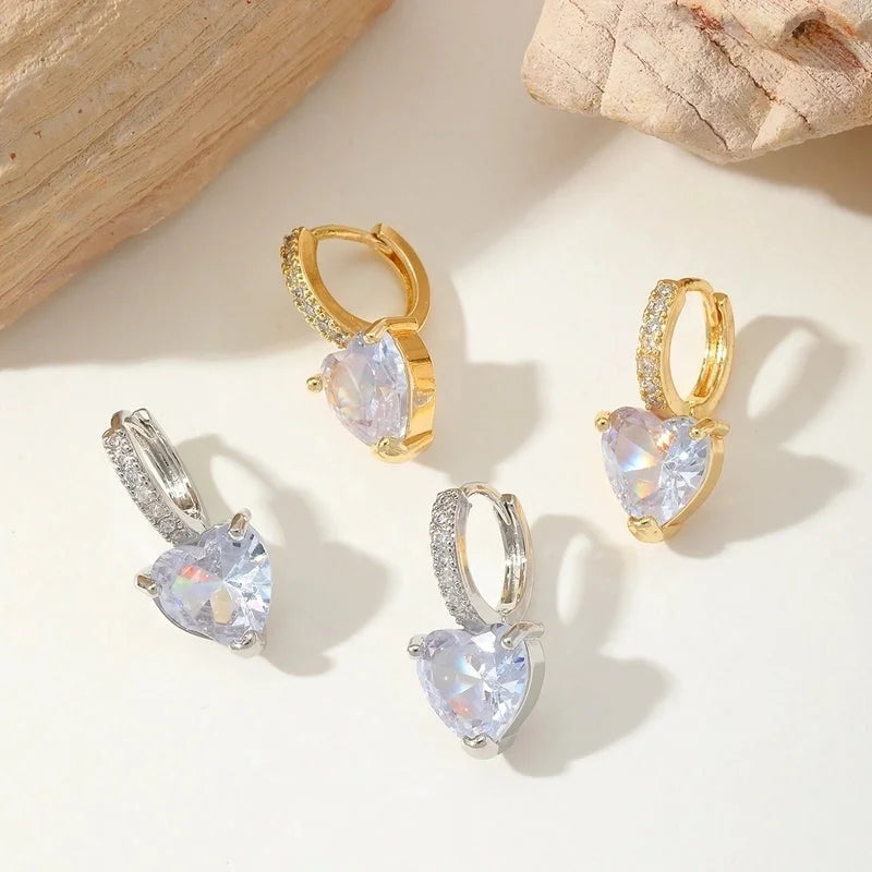 1 Pair IG Style Romantic Sweet Red Heart Inlay Copper Zircon Imitation Gold Earrings