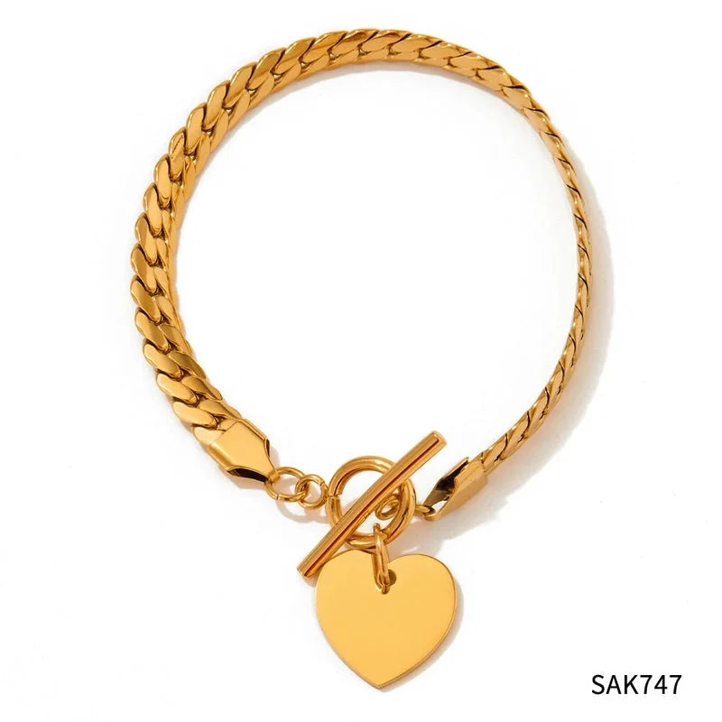 Fashion Heart Shape Stainless Steel Plating Bracelets Necklace