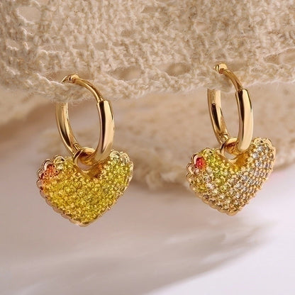 1 Pair Minimalist Commute Heart Shape Plating Inlay Copper Zircon 18k Gold Plated Drop Earrings