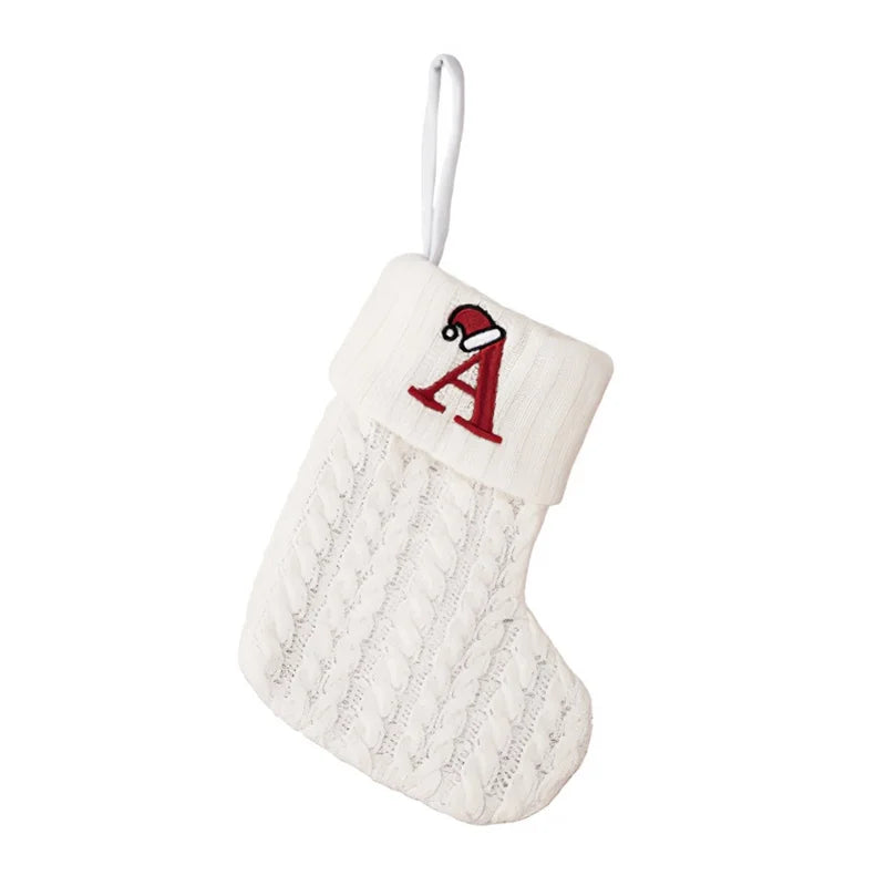Cross-border Letter Christmas Stockings Santa Claus New Christmas Gift Wool Knitted Candy Bag Christmas Tree Pendant