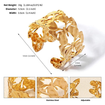 Modern Style Geometric Plant 304 Stainless Steel 18K Gold Plated Bangle In Bulk