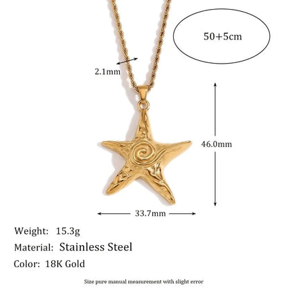 Retro Starfish Titanium Steel 18K Gold Plated Plating Rings Earrings Necklace