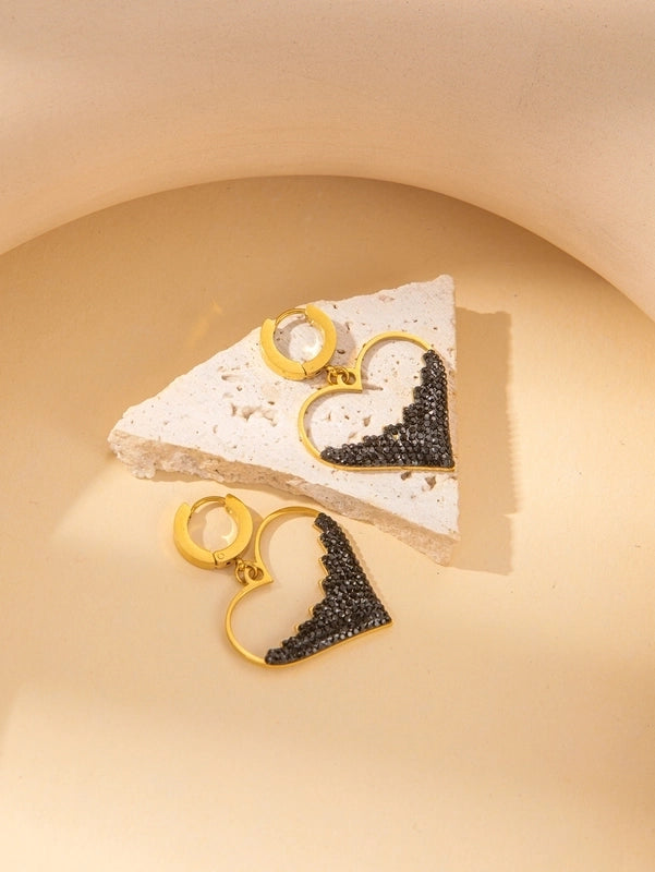 IG Style Minimalist Heart Shape Titanium Steel Shell Zircon Inlay Earrings Necklace