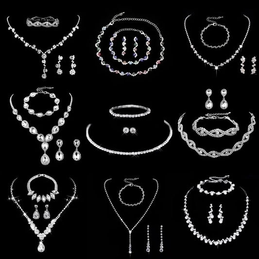 Minimalist Solid Color Rhinestone Inlay Zircon Jewelry Set