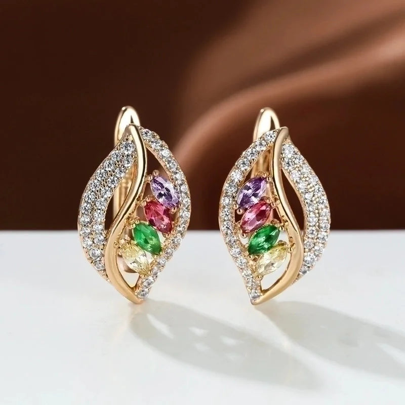 1 Pair Elegant Minimalist Leaf Plating Inlay Copper Zircon Earrings