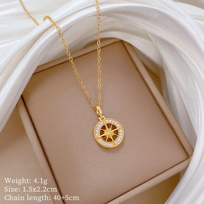Minimalist Geometric Titanium Steel Diamond Inlay Necklaces