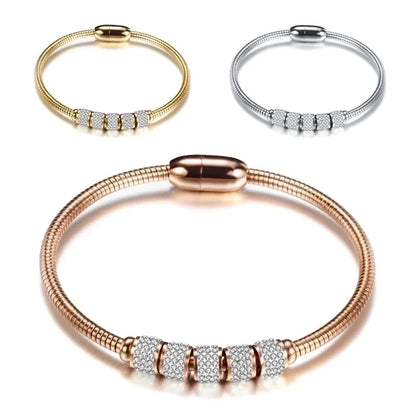 2 Pieces Fashion Round Stainless Steel Inlay Artificial Diamond Bangle 1 Piece