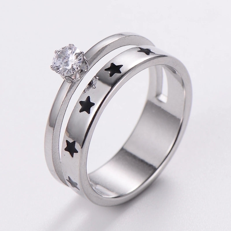 3 Pieces Stainless Steel 18K Gold Plated Fashion Inlay Hand Number Bow Knot Zircon Open Ring