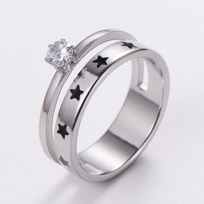 3 Pieces Stainless Steel 18K Gold Plated Fashion Inlay Hand Number Bow Knot Zircon Open Ring