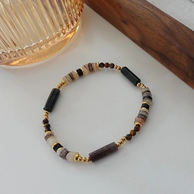 Minimalist Geometric Natural Stone Tiger Eye Pendant Necklace In Bulk