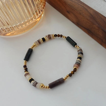 Minimalist Geometric Natural Stone Tiger Eye Pendant Necklace In Bulk