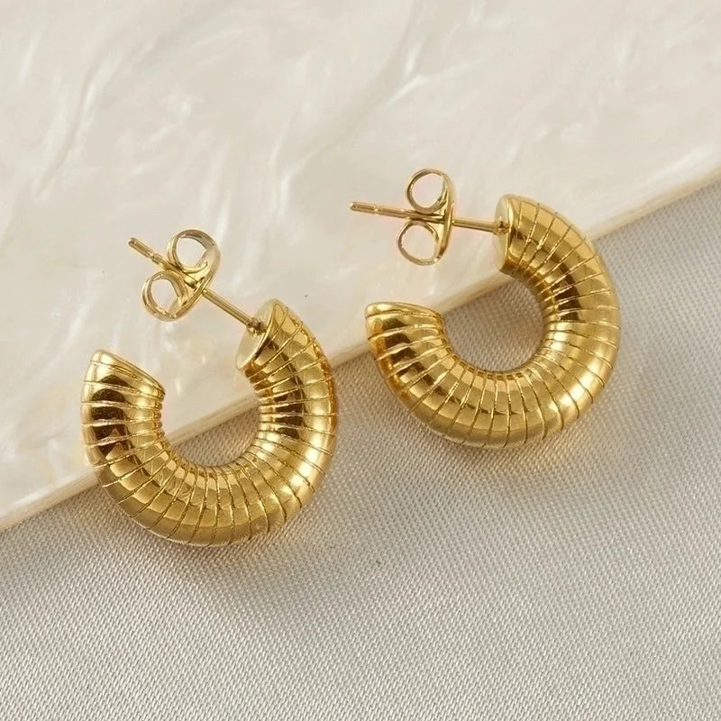 1 Pair IG Style Classic Style C Shape 304 Stainless Steel 18K Gold Plated Stainless Steel Earrings