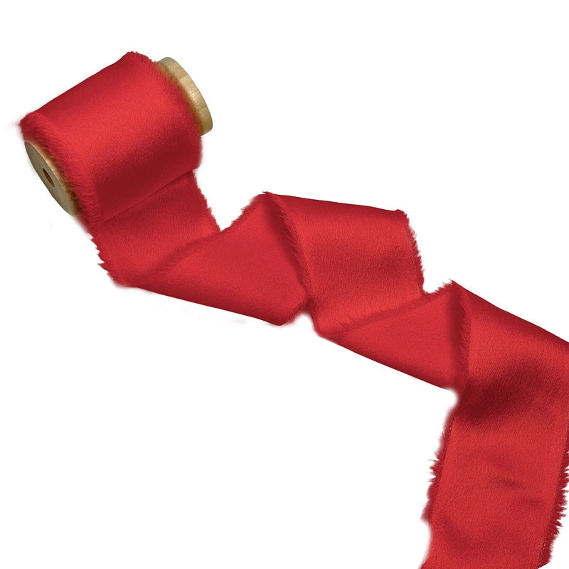 Satin Hand Ripped Burr Cloth Strip Ribbon New Year Ribbon Soft Decorative Hair Ribbon Flowers Ribbon Christmas Ribbon