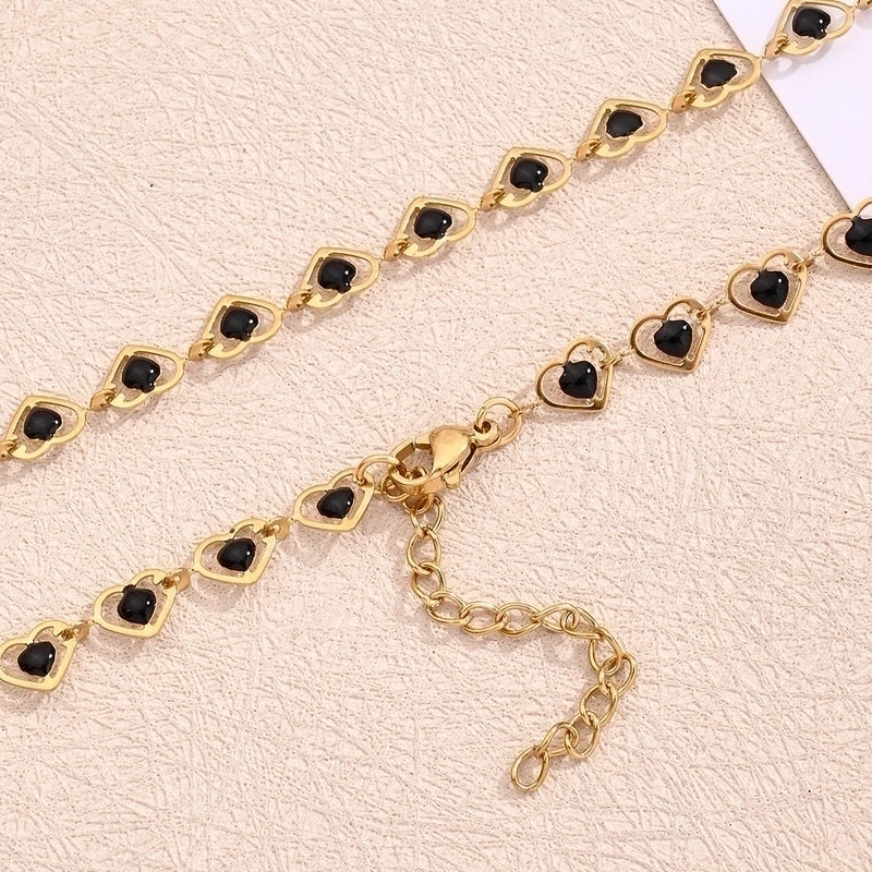 Sweet Minimalist Double Heart Heart Shape 304 Stainless Steel 18K Gold Plated Polishing Enamel Plating Necklace