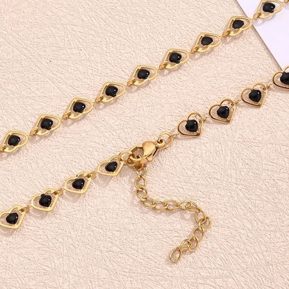 Sweet Minimalist Double Heart Heart Shape 304 Stainless Steel 18K Gold Plated Polishing Enamel Plating Necklace
