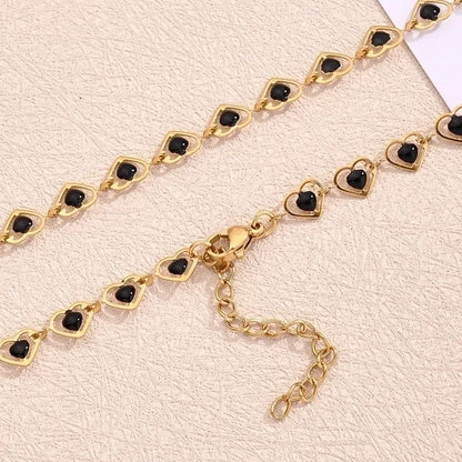 Sweet Minimalist Double Heart Heart Shape 304 Stainless Steel 18K Gold Plated Polishing Enamel Plating Necklace