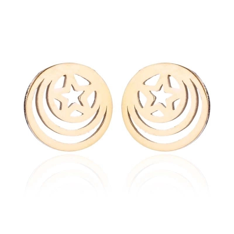 1 Pair Fashion Star Moon Tree Plating Hollow Out 304 Stainless Steel 18K Gold Plated Ear Studs