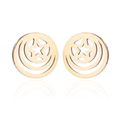 1 Pair Fashion Star Moon Tree Plating Hollow Out 304 Stainless Steel 18K Gold Plated Ear Studs