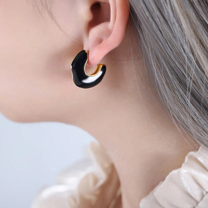 1 Pair IG Style Casual Modern Style Geometric Enamel Epoxy Plating Titanium Steel 18K Gold Plated Ear Studs