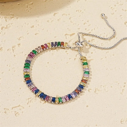 Copper K Gold Plated Rhodium Plated Minimalist Classic Style Plating Inlay Rectangle Zircon Bracelets