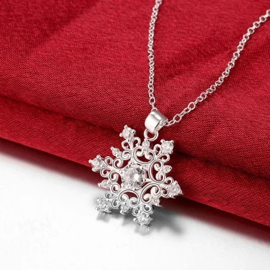 Copper Inlay Snowflake Zircon Pendant Necklace