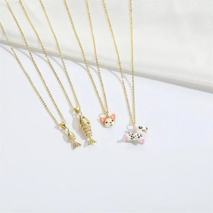 Copper 14K Gold Plated Inlay Dog Zircon Pendant Necklace