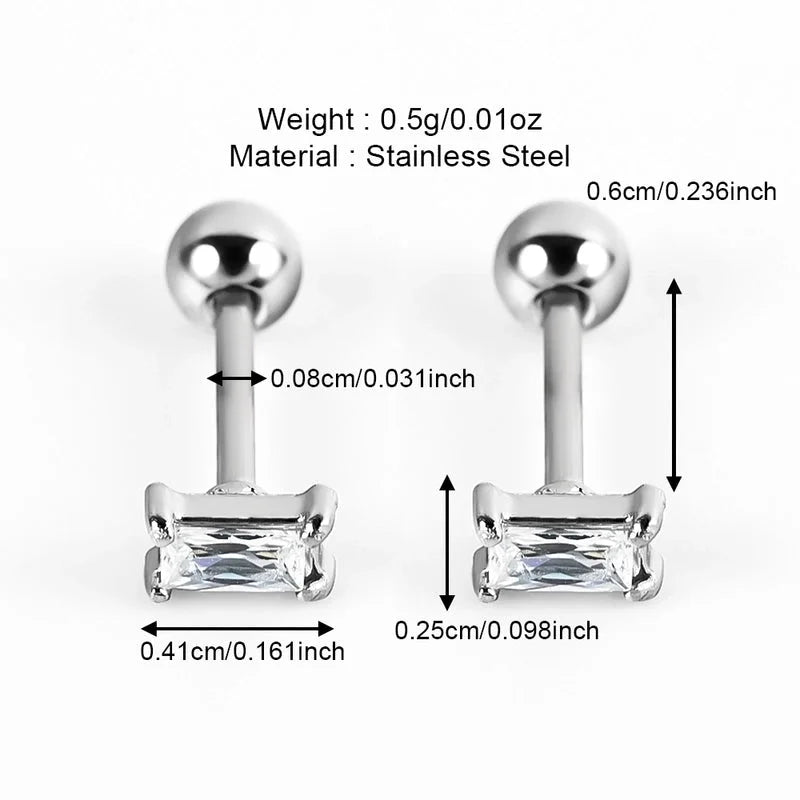 1 Pair Minimalist Classic Style Shiny Geometric Polishing Inlay 304 Stainless Steel Zircon Cartilage Earrings