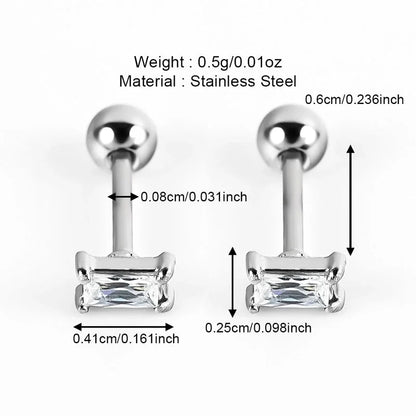 1 Pair Minimalist Classic Style Shiny Geometric Polishing Inlay 304 Stainless Steel Zircon Cartilage Earrings