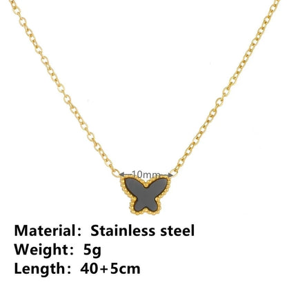 Elegant Minimalist Butterfly Titanium Steel Acrylic 18K Gold Plated Inlay Bracelets Earrings Necklace