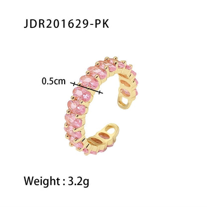 IG Style Geometric 304 Stainless Steel Artificial Pearls Zircon 18K Gold Plated Inlay Open Rings Rings