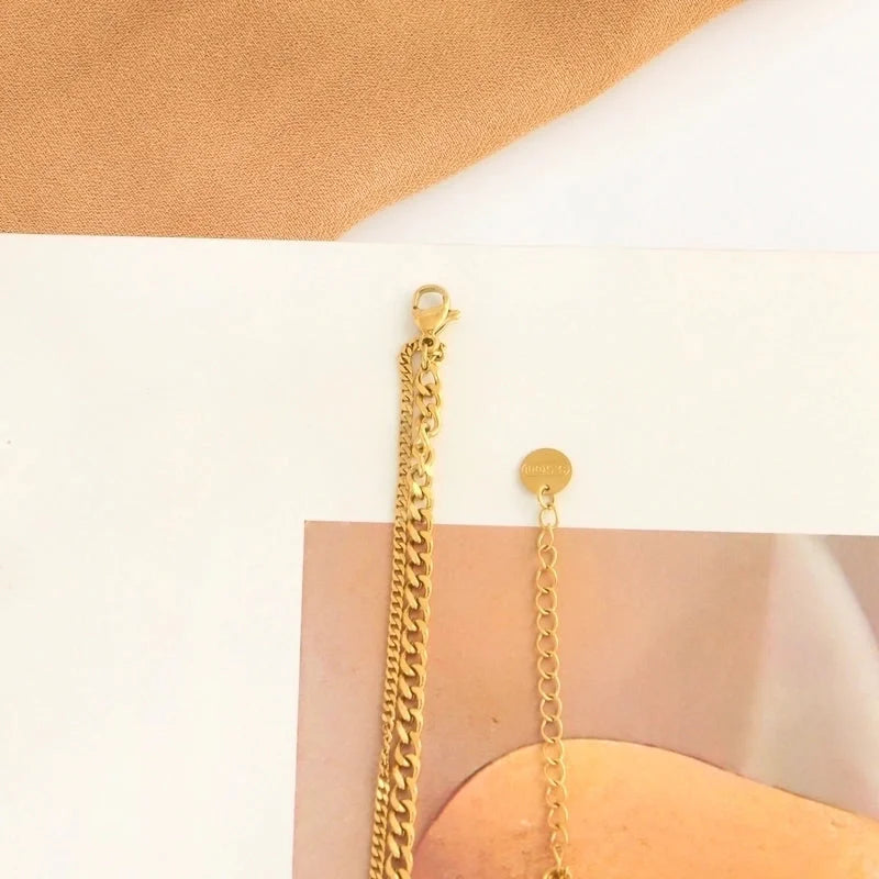 304 Stainless Steel 18K Gold Plated Elegant Lady Streetwear Plating Inlay Sun Turquoise Zircon Double Layer Necklaces Pendant Necklace