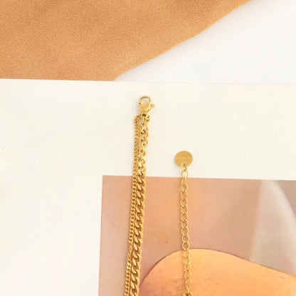 304 Stainless Steel 18K Gold Plated Elegant Lady Streetwear Plating Inlay Sun Turquoise Zircon Double Layer Necklaces Pendant Necklace