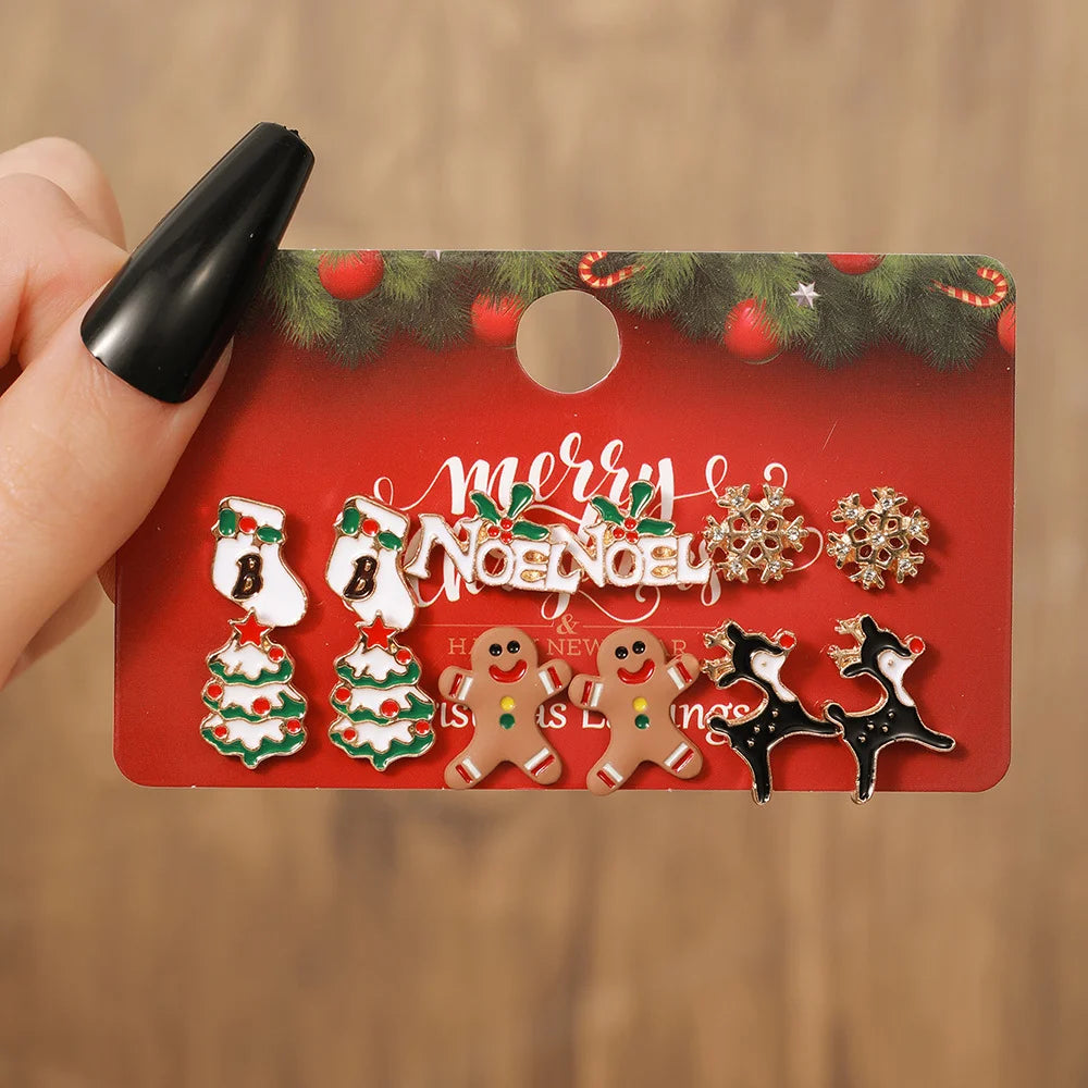 Christmas Earrings Red Bell Studs Candy Color Snowflake Studs Alloy Christmas Ear Accessories